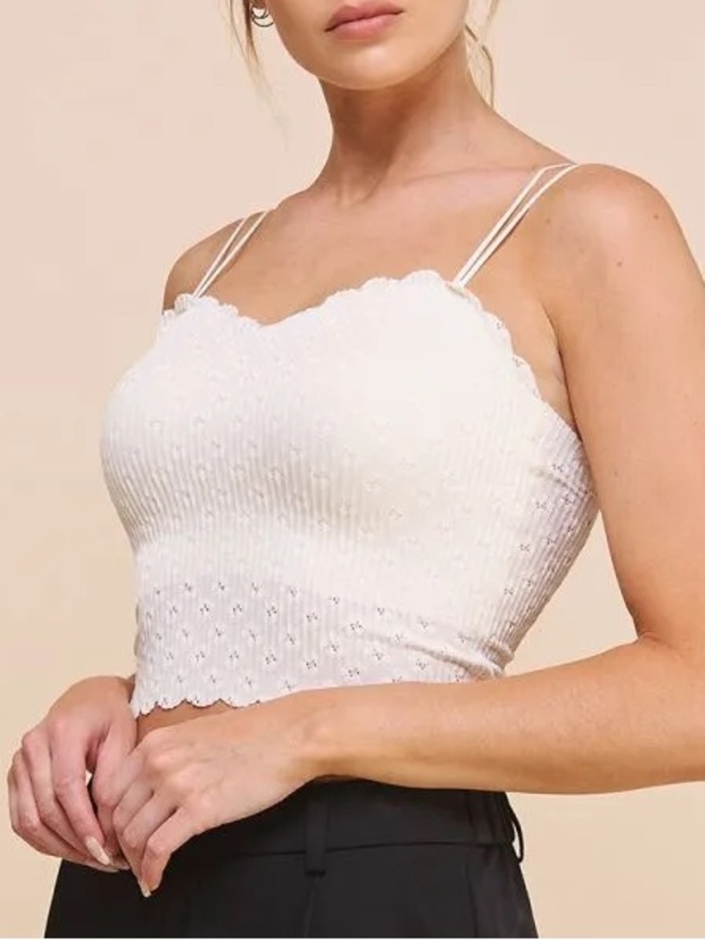 NWT🤍Zenana Seamless Lace Scalloped Crop Top Bralette White Medium